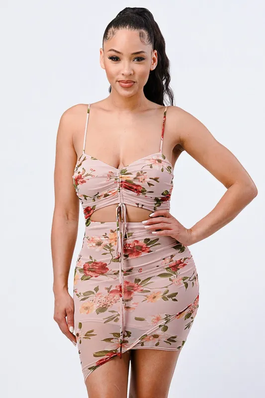 FLORAL SWEETHEART CUT OUT WRAP HEM BODYCON DRESS sold by privy