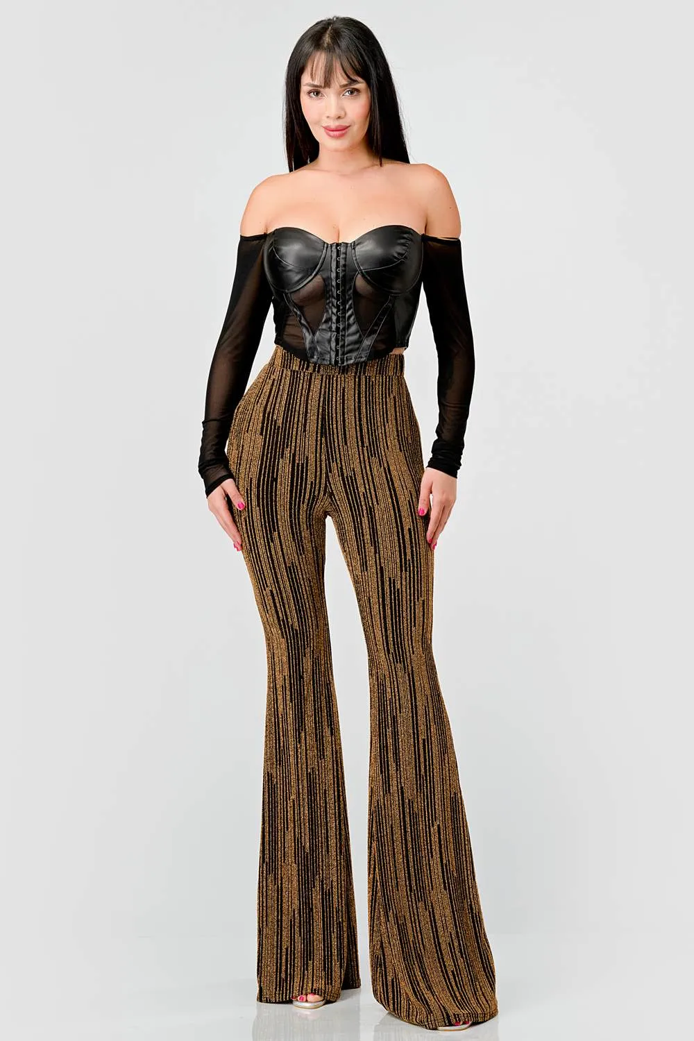 LUXE LUREX STRIPE GLITTER FIT AND FLARE PANTS sold by privy product image thumbnail 4