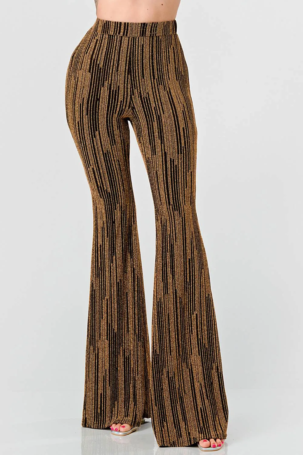 LUXE LUREX STRIPE GLITTER FIT AND FLARE PANTS sold by privy
