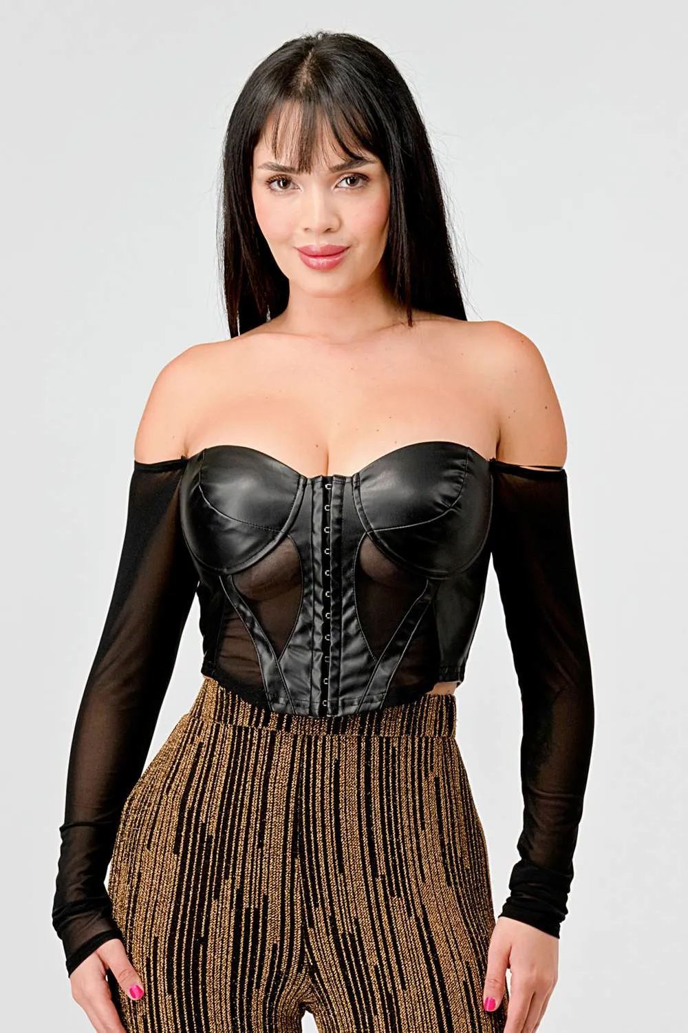 SEXY PLEATHER SWEETHEART OFF SHOULDER CROPPED TOP sold by privy