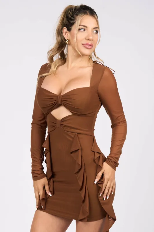 LUXE MESH BOW SWEETHEART SIDE DRAPED MINI DRESS sold by privy