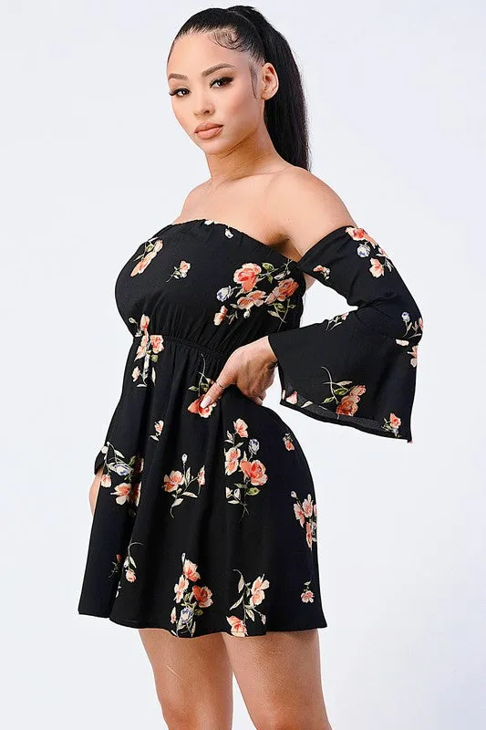 PD70399S-W / FLORAL OFF SHOULDER BELL SLEEVES MINI DRESS sold by privy product image thumbnail 3