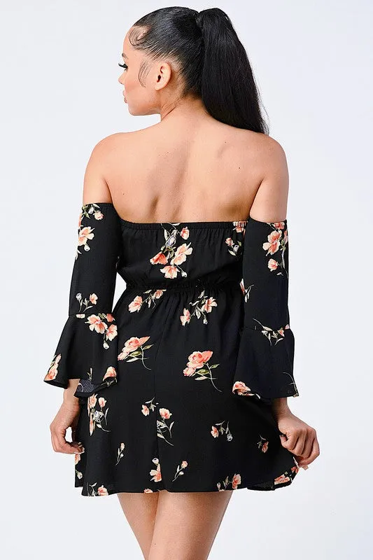 PD70399S-W / FLORAL OFF SHOULDER BELL SLEEVES MINI DRESS sold by privy product image thumbnail 4