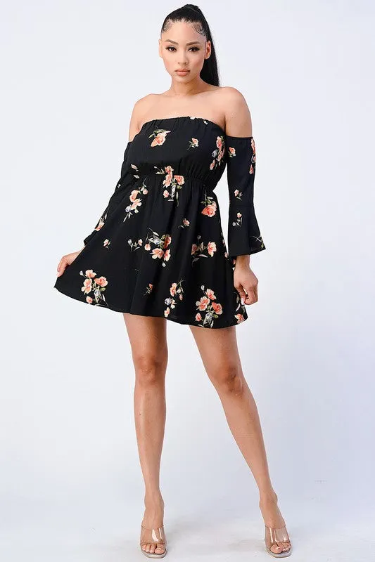PD70399S-W / FLORAL OFF SHOULDER BELL SLEEVES MINI DRESS sold by privy product image thumbnail 5