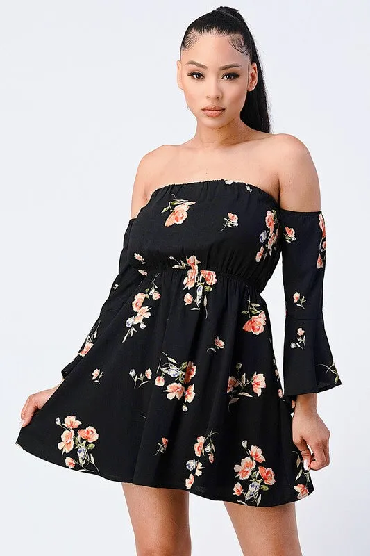 PD70399S-W / FLORAL OFF SHOULDER BELL SLEEVES MINI DRESS sold by privy product image thumbnail 2