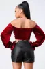 LUXE VELVET RUCHED HALTER NECK OFF SHOULDER TOP sold by privy
