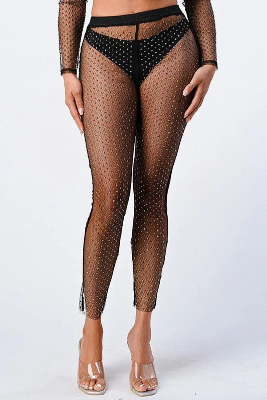 SEXY SHEER STUDDED STONE MESH PANTS sold by privy