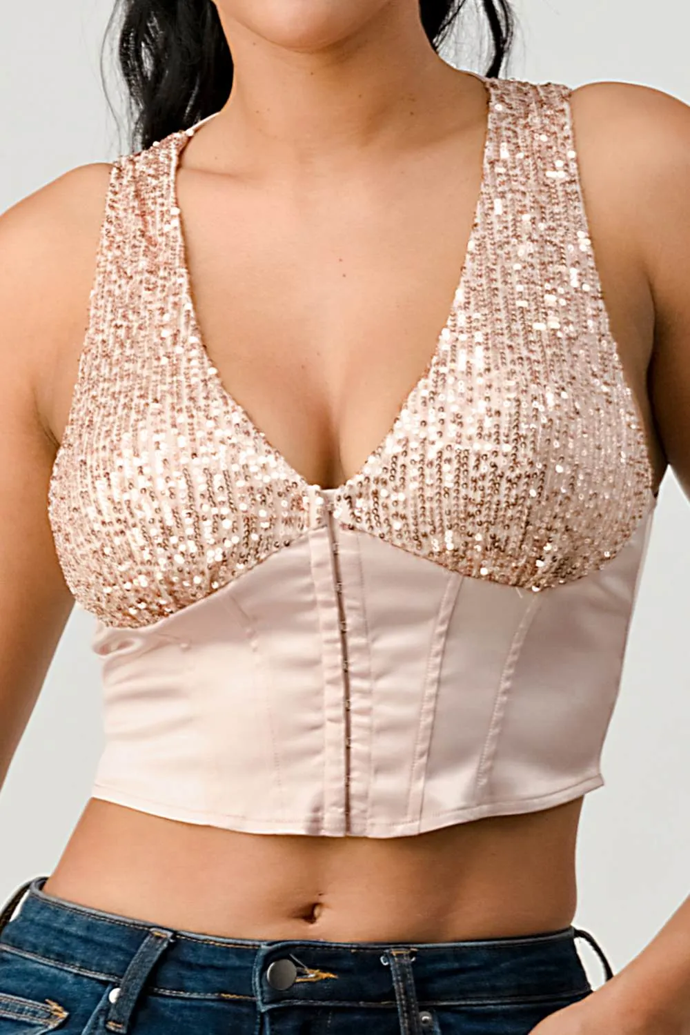 LUX SEQUINS SWEETHEART SATIN CORSET CROPPED TOP sold by privy product image thumbnail 5