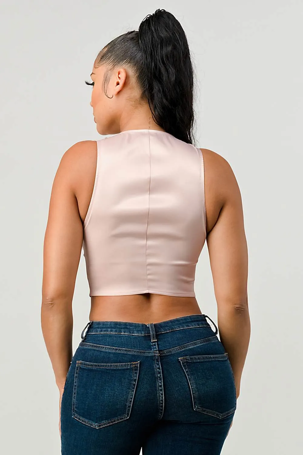 LUX SEQUINS SWEETHEART SATIN CORSET CROPPED TOP sold by privy product image thumbnail 3