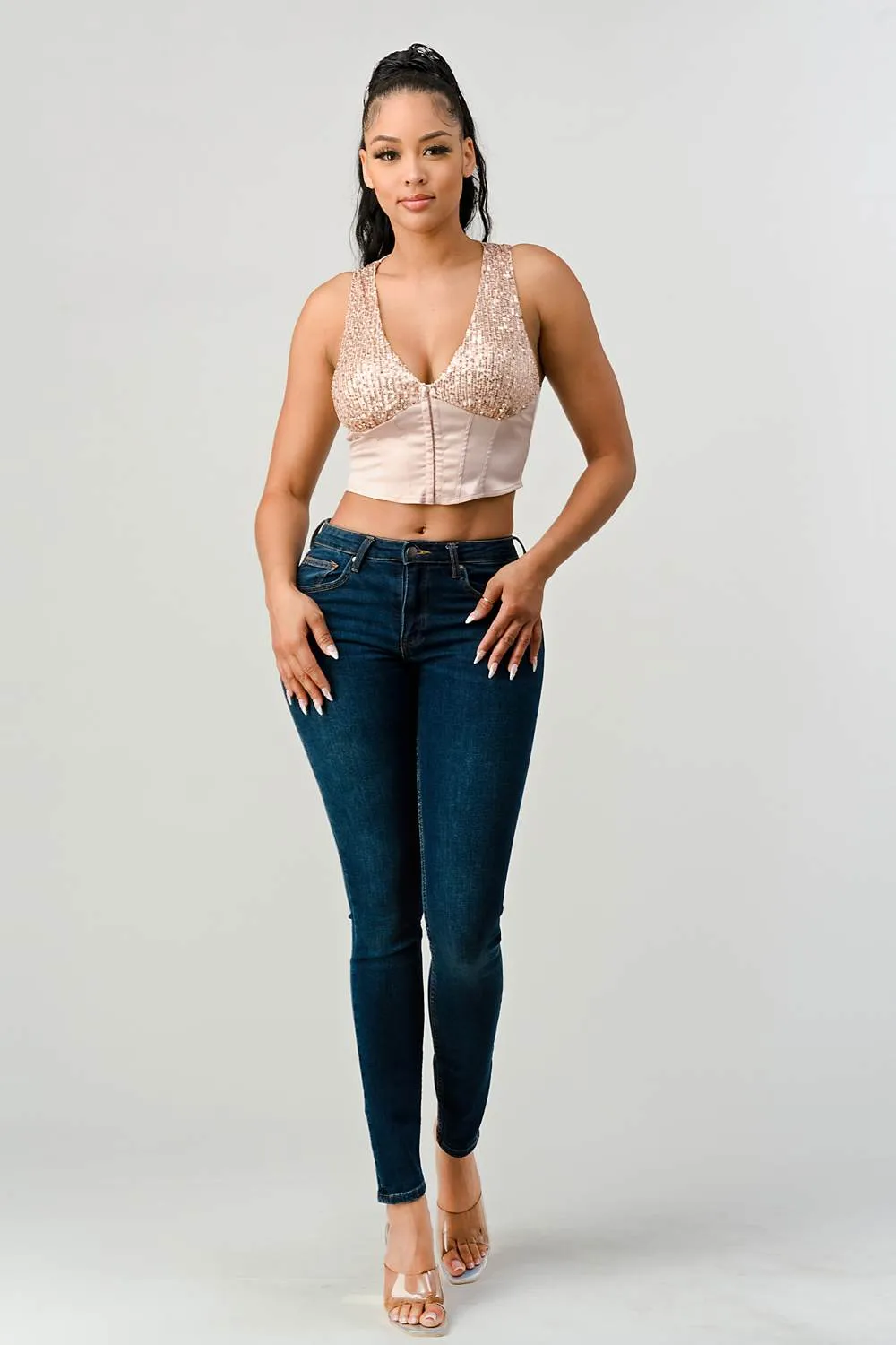 LUX SEQUINS SWEETHEART SATIN CORSET CROPPED TOP sold by privy product image thumbnail 4