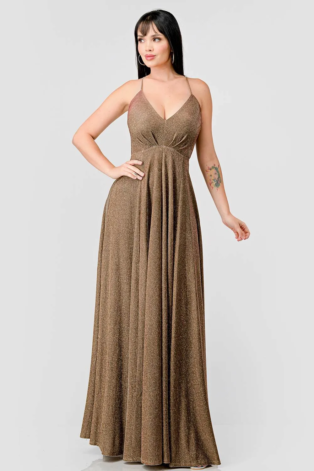 LUXE GLITTER DRAWSTRING LACE BACK EVENING DRESS sold by privy product image thumbnail 4