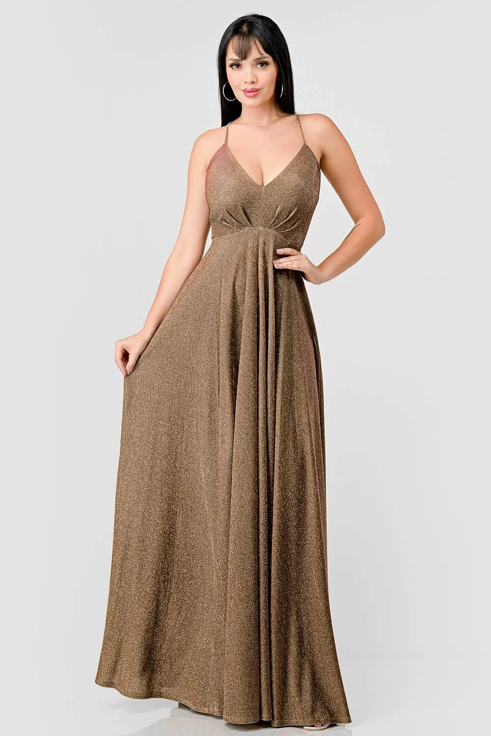 LUXE GLITTER DRAWSTRING LACE BACK EVENING DRESS sold by privy