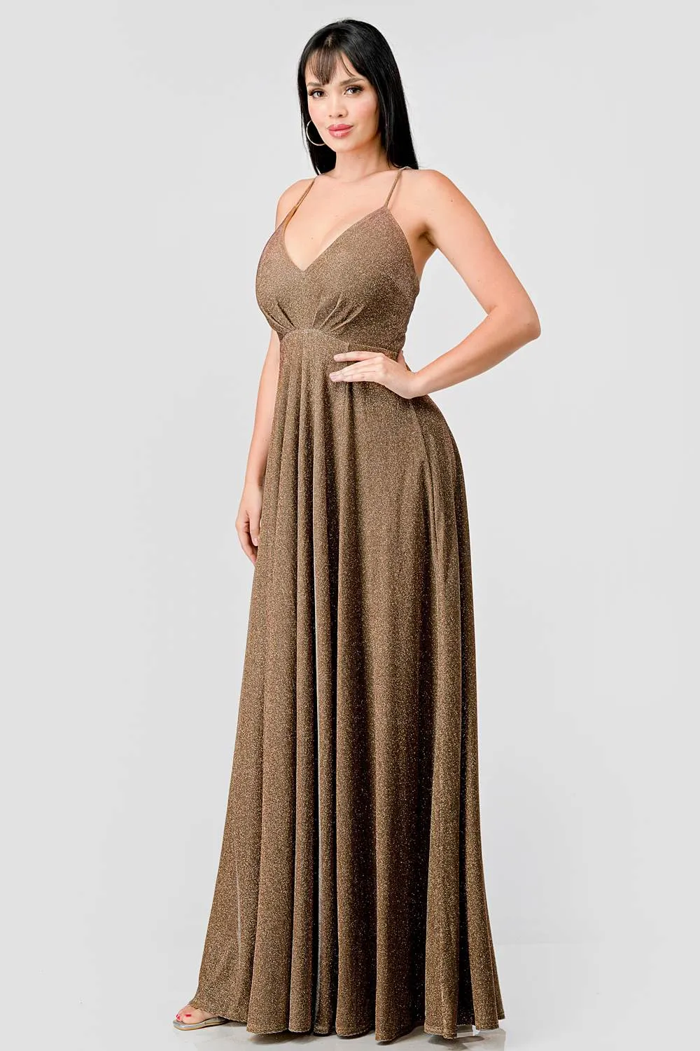 LUXE GLITTER DRAWSTRING LACE BACK EVENING DRESS sold by privy product image thumbnail 2