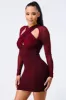 SHEER CROSS NECK CORSET WAIST CREPE MINI DRESS sold by privy