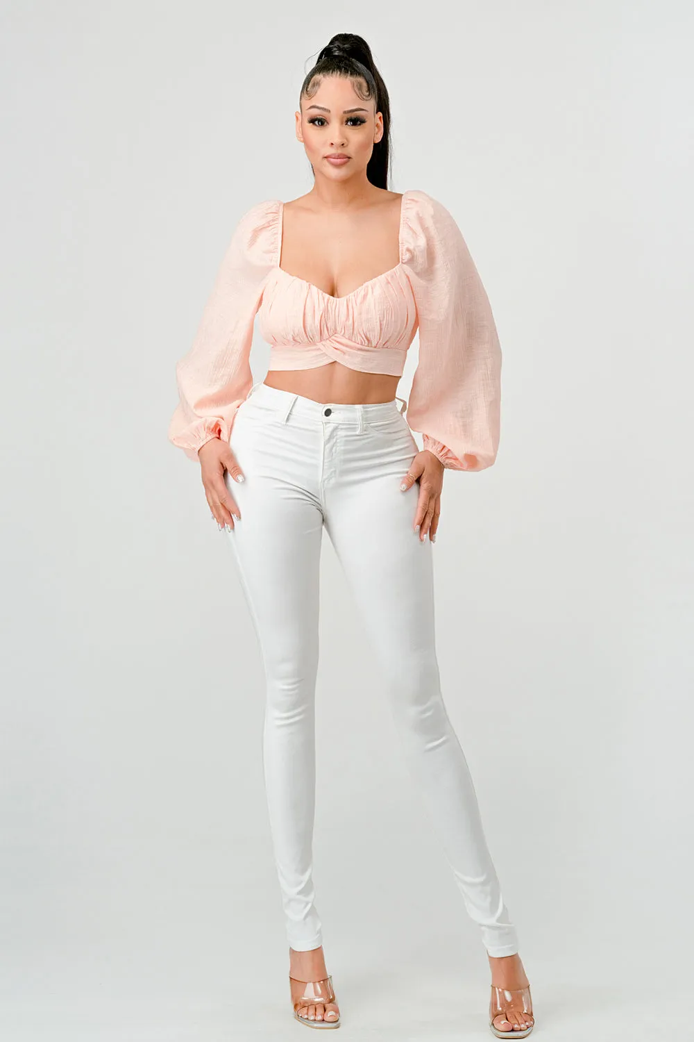 CRINKLED RUCHED SWEETHEART BACK TIE PEASANT TOP sold by privy product image thumbnail 4