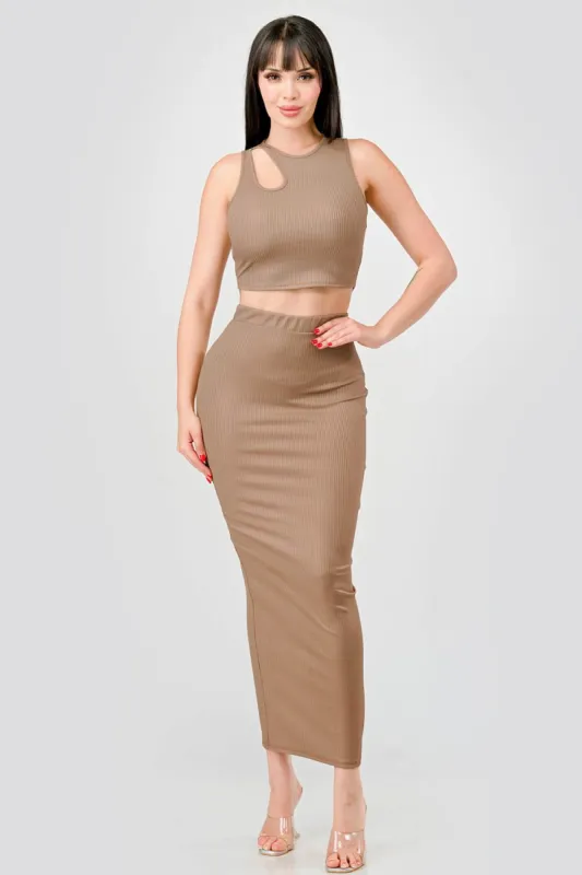 LUXE RIB FOILED KEYHOLE TANK TOP & MIDI SKIRT SETS sold by privy