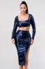 SEQUINS SQUARE NECK CROPPED TOP & SLIT SKIRT SETS sold by privy
