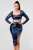 SEQUINS SQUARE NECK CROPPED TOP & SLIT SKIRT SETS sold by privy