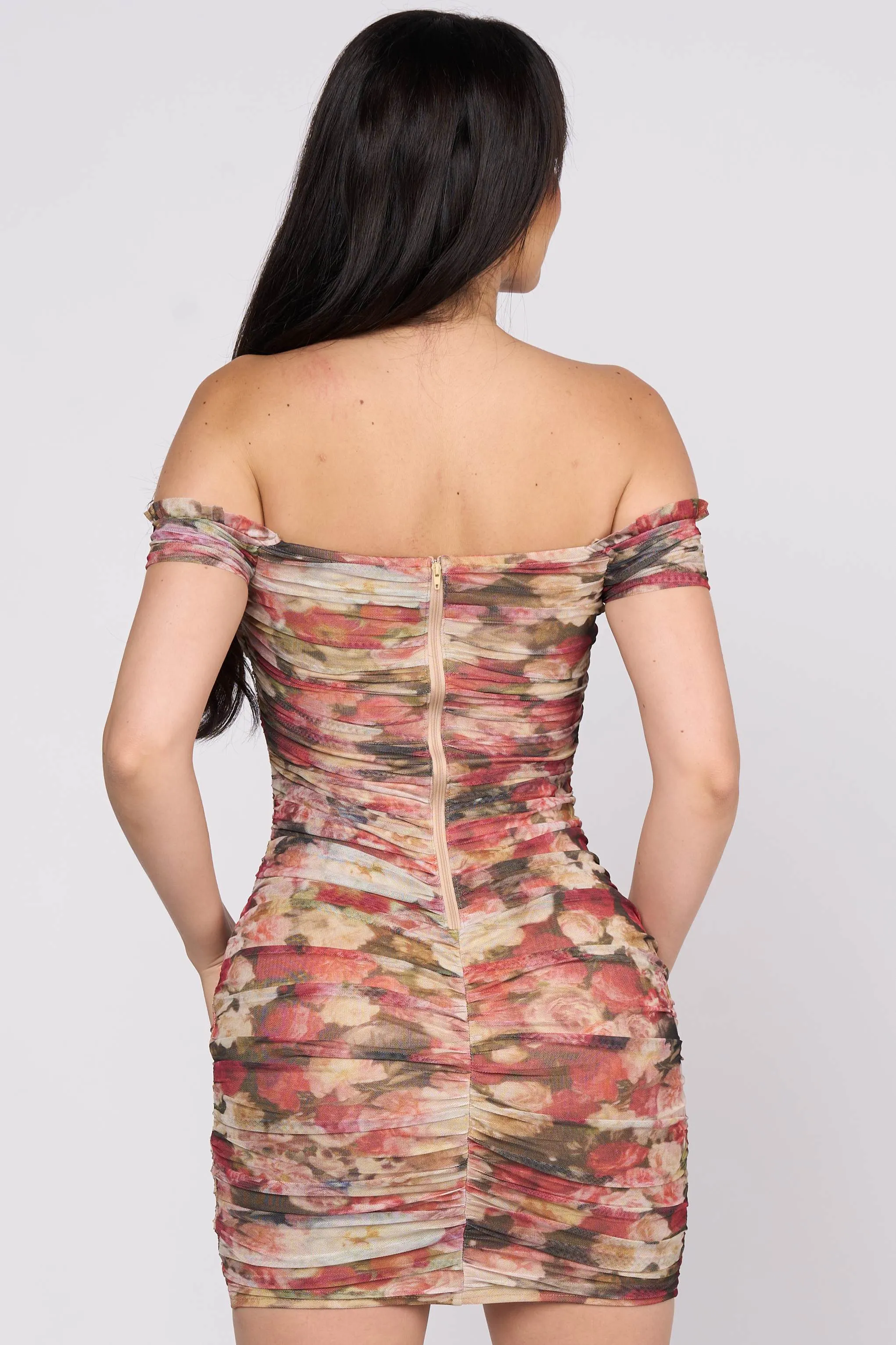 ROMANTIC FLORAL MESH SWEETHEART RUCHED MINI DRESS sold by privy product image thumbnail 4