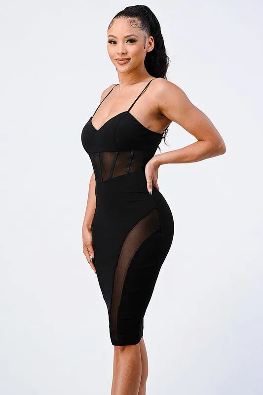 MESH SEE-THROUGH SIDE BODYCON KNIT DRESS sold by privy product image thumbnail 2