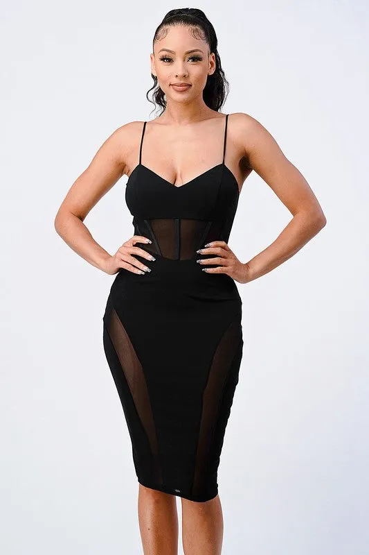 MESH SEE-THROUGH SIDE BODYCON KNIT DRESS sold by privy product image thumbnail 3