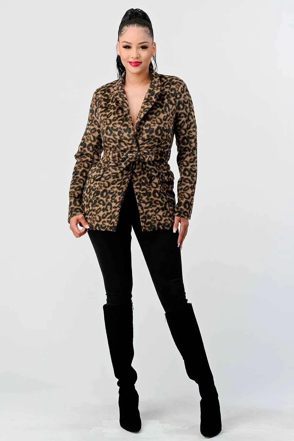 LUX LEOPARD BLAZER WIAST TIE BLAZER JACKET sold by privy product image thumbnail 4