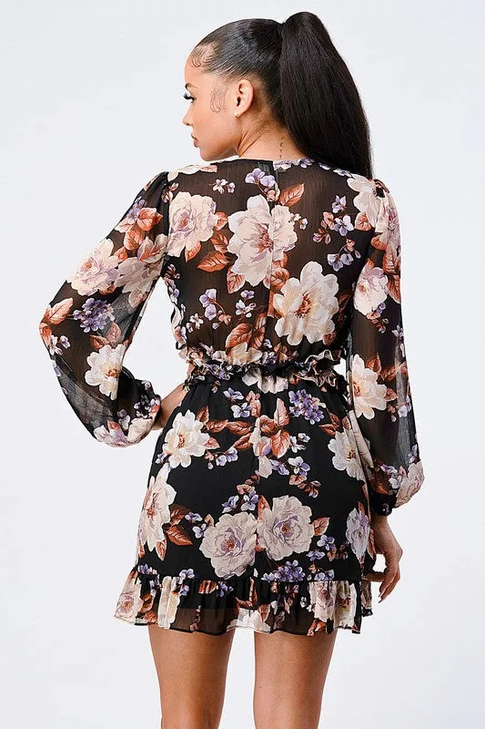 FLORAL SMOCKED CHIFFON V-NECK RUFFLED DRESS sold by privy product image thumbnail 3