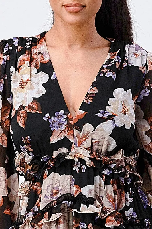 FLORAL SMOCKED CHIFFON V-NECK RUFFLED DRESS sold by privy product image thumbnail 5