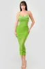 LUXE STRETCH SATIN BUSTIER RUCHED MESH MIDI DRESS sold by privy