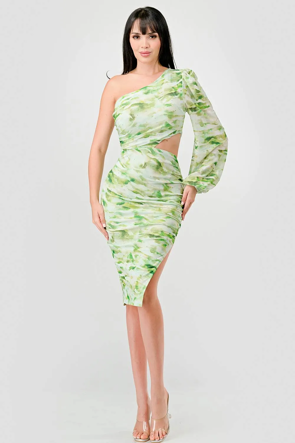 RHINESTONES TIE DYE PRINT ONE SHOULDER MIDI DRESS sold by privy product image thumbnail 4