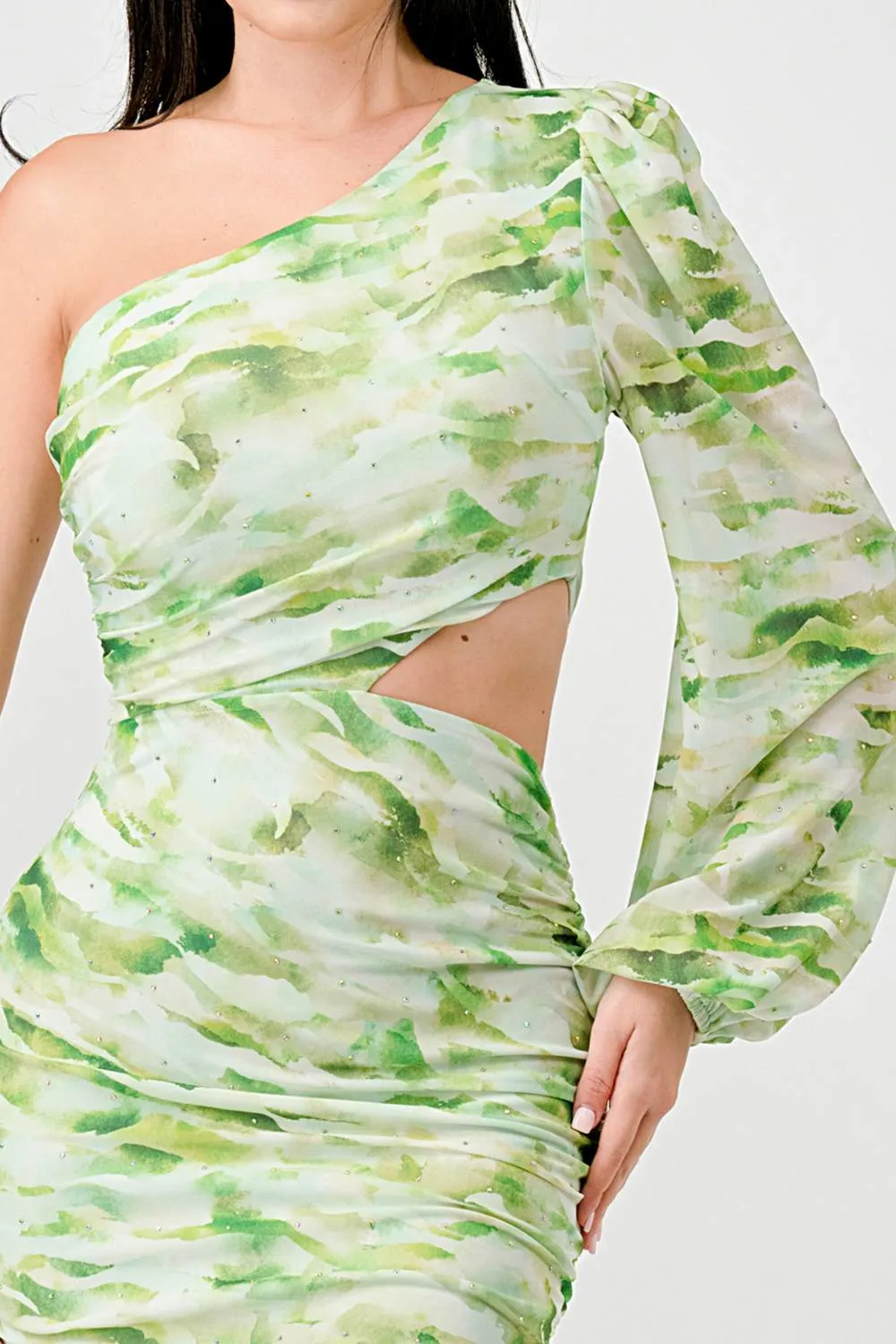 RHINESTONES TIE DYE PRINT ONE SHOULDER MIDI DRESS sold by privy product image thumbnail 5