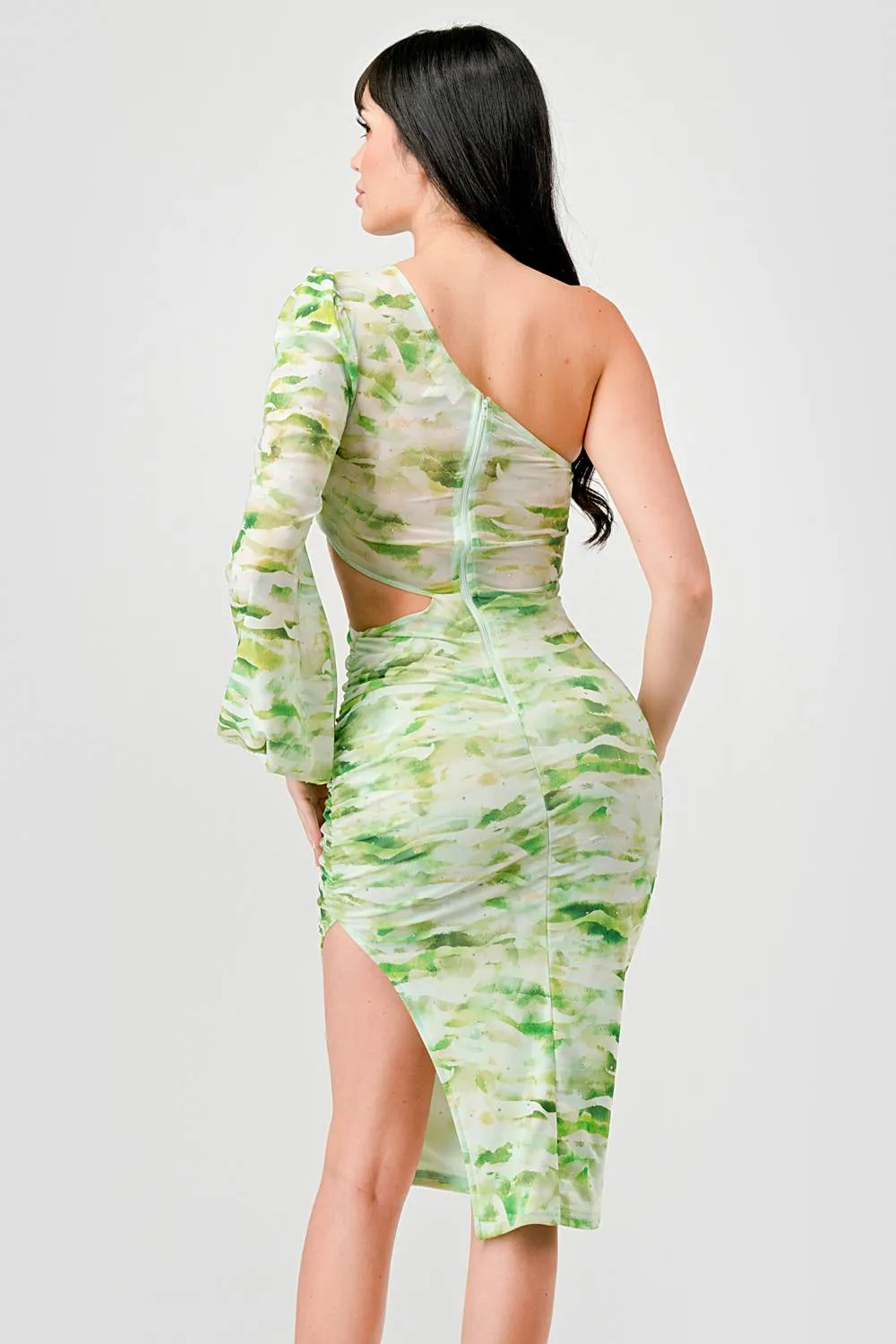 RHINESTONES TIE DYE PRINT ONE SHOULDER MIDI DRESS sold by privy product image thumbnail 3