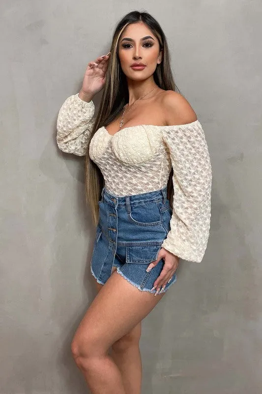 LUXE SHEER LACE OFF SHOULDER LONG SLEEVE BODYSUIT sold by privy product image thumbnail 4