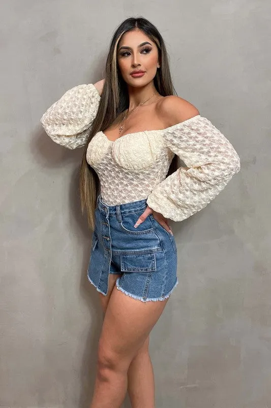 LUXE SHEER LACE OFF SHOULDER LONG SLEEVE BODYSUIT sold by privy product image thumbnail 5