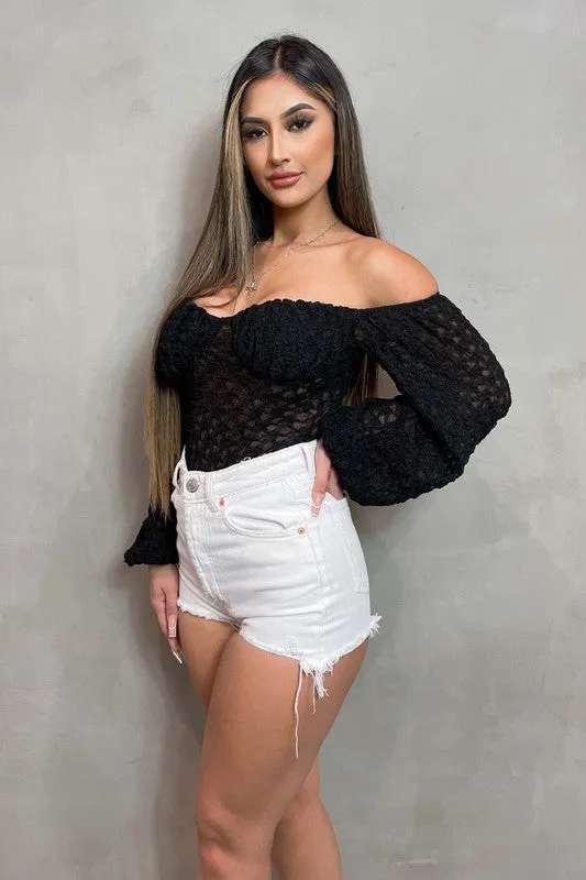 LUXE SHEER LACE OFF SHOULDER LONG SLEEVE BODYSUIT sold by privy product image thumbnail 2
