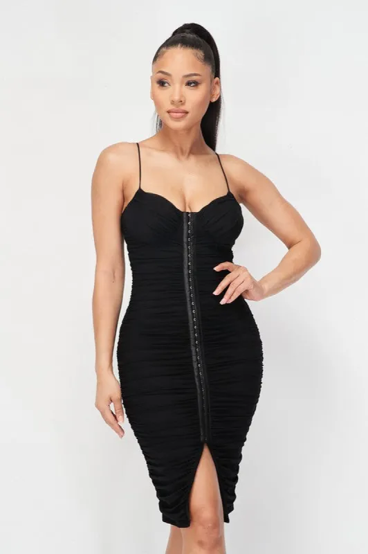 LUX RUCHED SLIT BODYCON CAMI MINI DRESS sold by privy