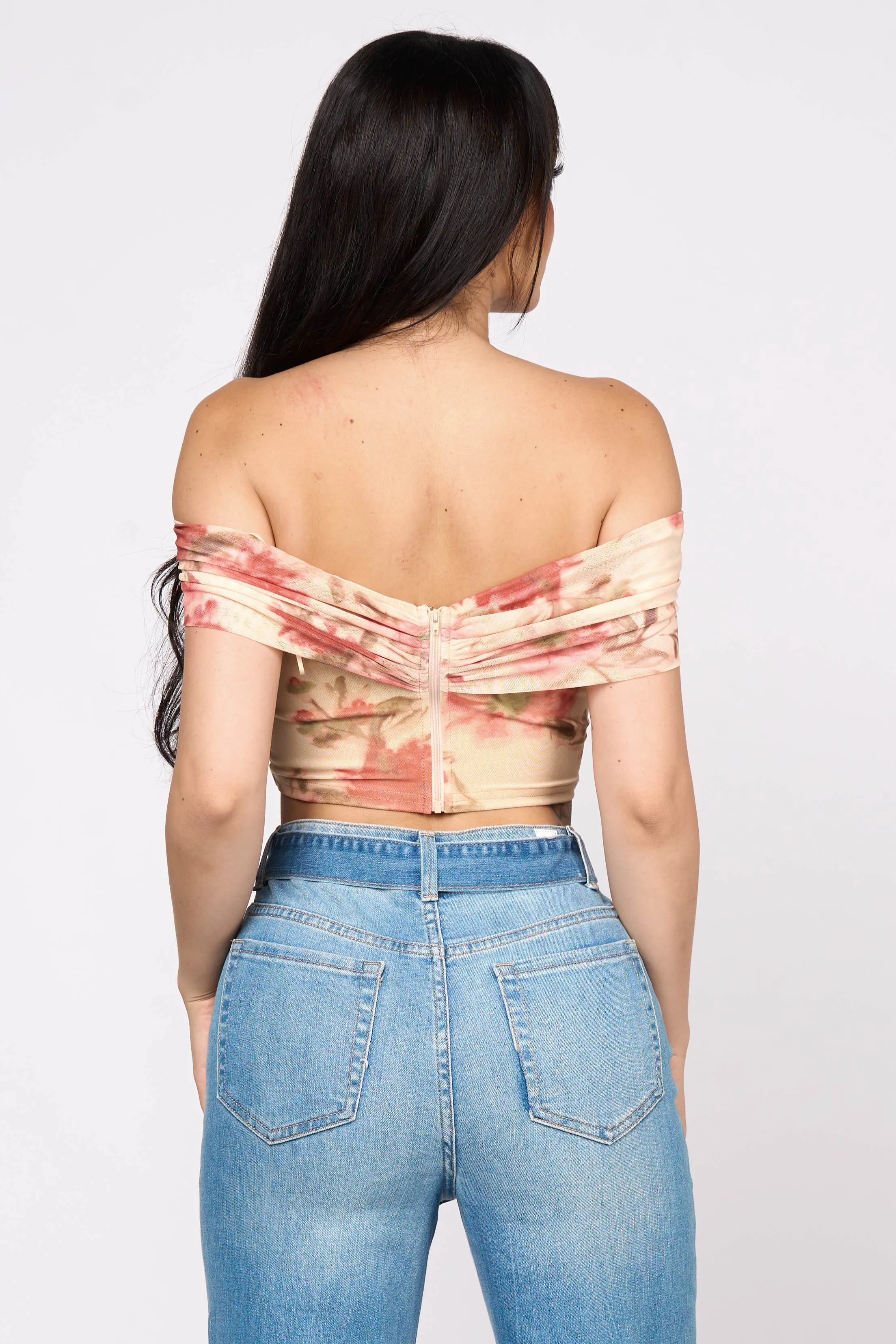FLORAL PRINT MESH OFF SHOULDER WIRED CROPPED TOP sold by privy product image thumbnail 4