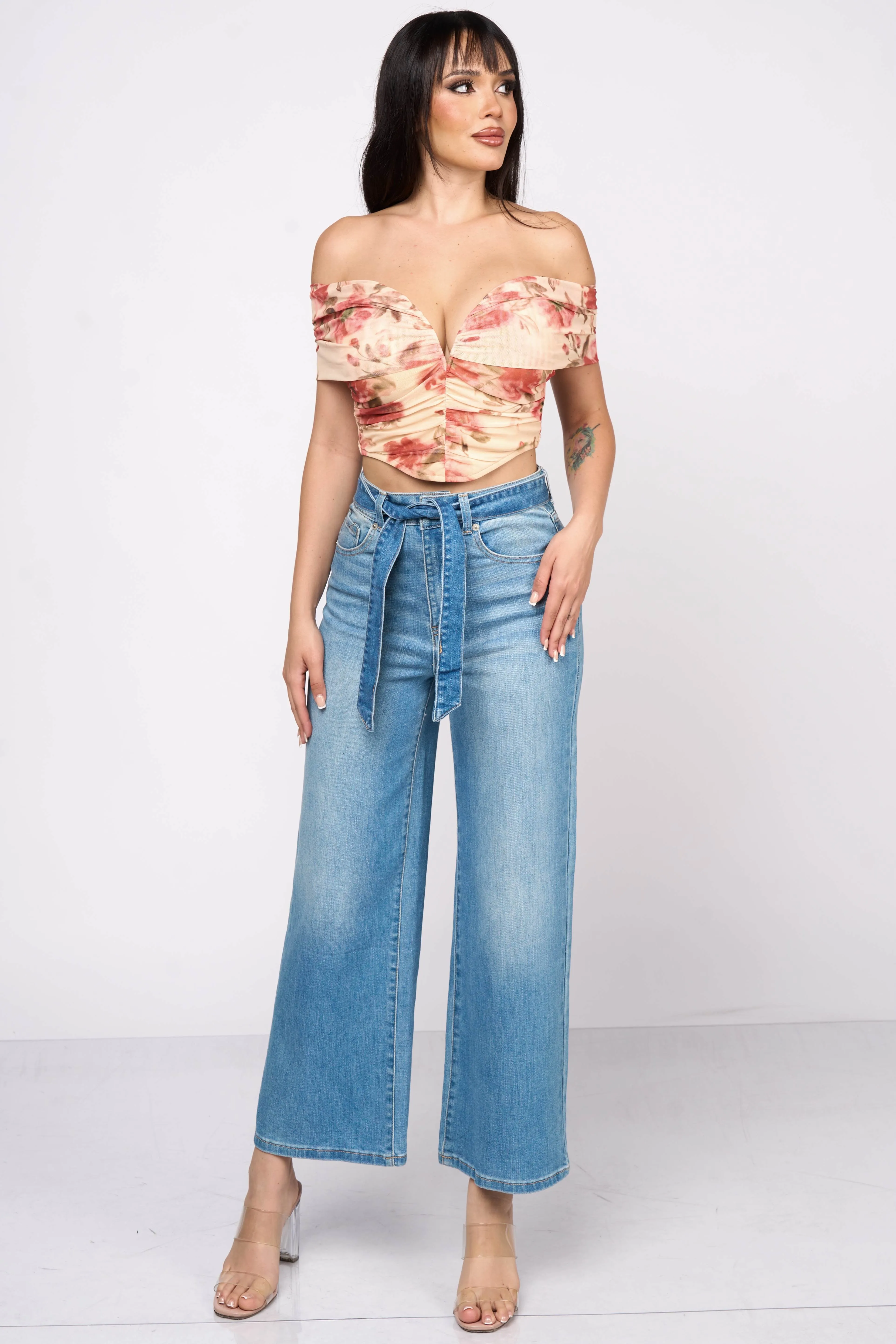 FLORAL PRINT MESH OFF SHOULDER WIRED CROPPED TOP sold by privy product image thumbnail 5