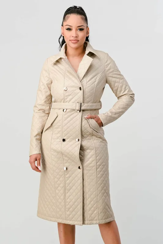 COZY QUILTED PADDED WAIST TIE POCKETS COAT sold by privy