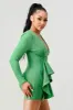 LUX TECHNO SUEDE V-NECK RUFFLED DRAPED MINI DRESS sold by privy