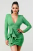 LUX TECHNO SUEDE V-NECK RUFFLED DRAPED MINI DRESS sold by privy