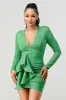 LUX TECHNO SUEDE V-NECK RUFFLED DRAPED MINI DRESS sold by privy