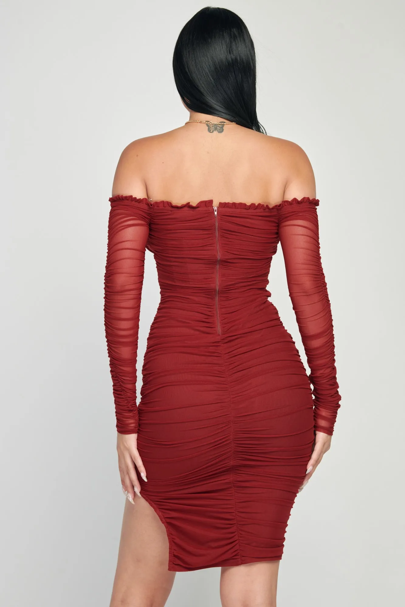 MESH OFF SHOULDER SWEETHEART RUCHED MINI DRESS sold by privy product image thumbnail 3