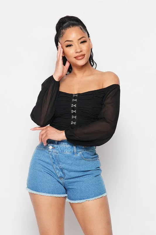 OFF SHOULDER RUCHED CORSET CROP TOP sold by privy product image thumbnail 5