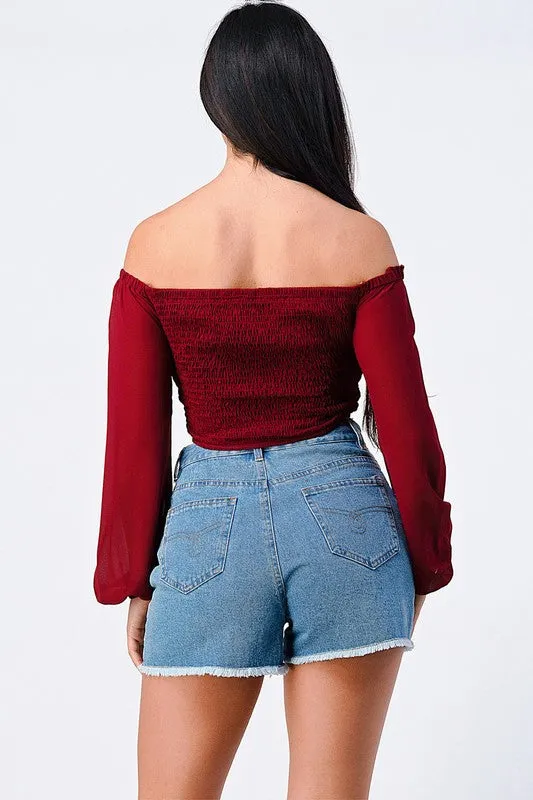 OFF SHOULDER RUCHED CORSET CROP TOP sold by privy product image thumbnail 3