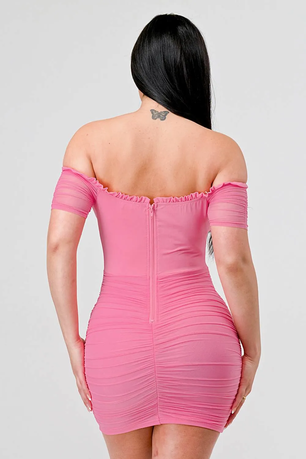 SEXY MESH OFF THE SHOULDER RUCHED MINI DRESS sold by privy product image thumbnail 3