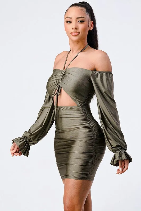 PD71727N / OFF-SHOULDER FRONT SHIRRING CUT-OUT DRESS sold by privy product image thumbnail 5