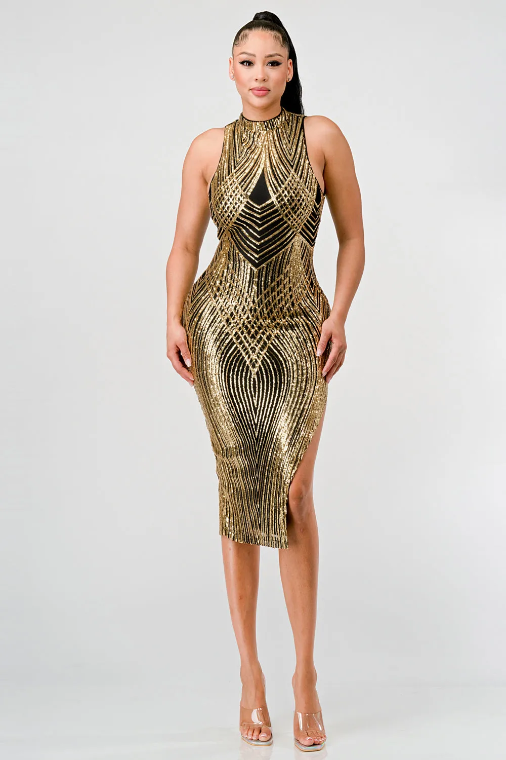 LUXE SEQUINS EXPOSED BACK SIDE SLIT MIDI DRESS sold by privy product image thumbnail 5