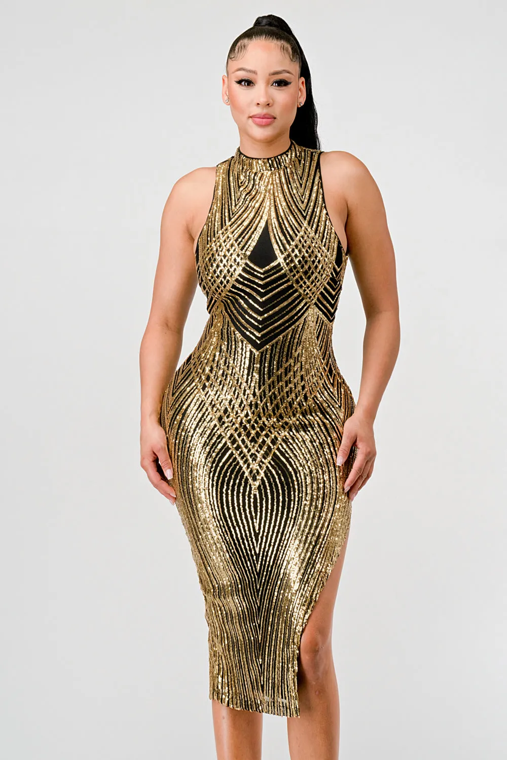 LUXE SEQUINS EXPOSED BACK SIDE SLIT MIDI DRESS sold by privy product image thumbnail 2