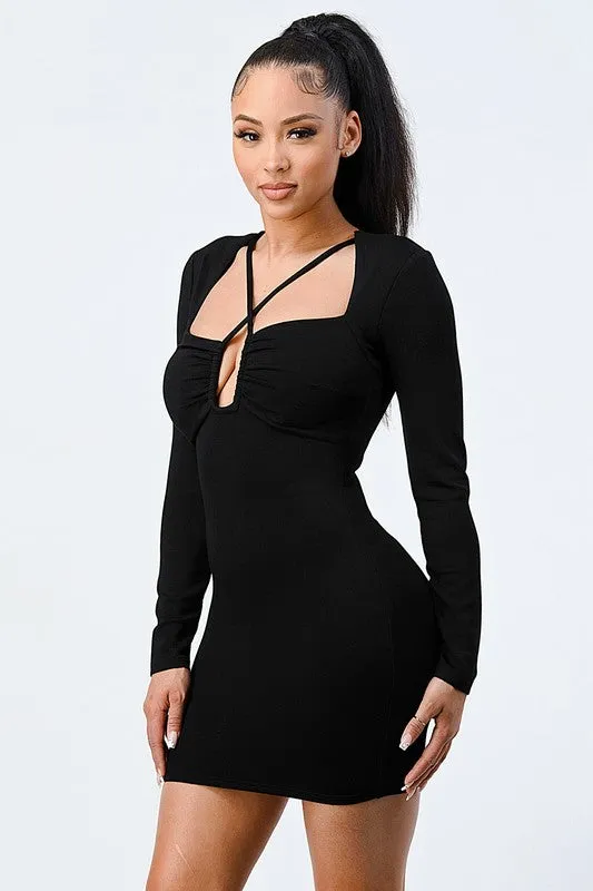 STRECH CROSS STRAP NECKLACE BODYCON MINI DRESS sold by privy product image thumbnail 2